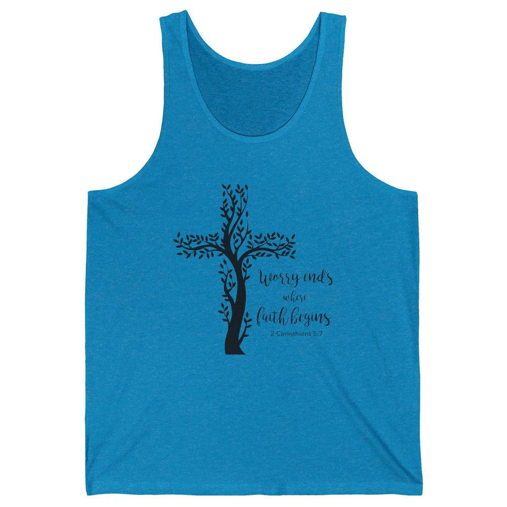 Worry Ends Where Faith Begin Christian Religious Bible Verse Unisex Jersey Tank