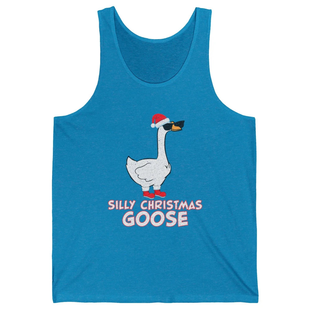 Merry Christmas Cute Silly Xmas Goose Sunglasses Santa Hat Unisex Jersey Tank