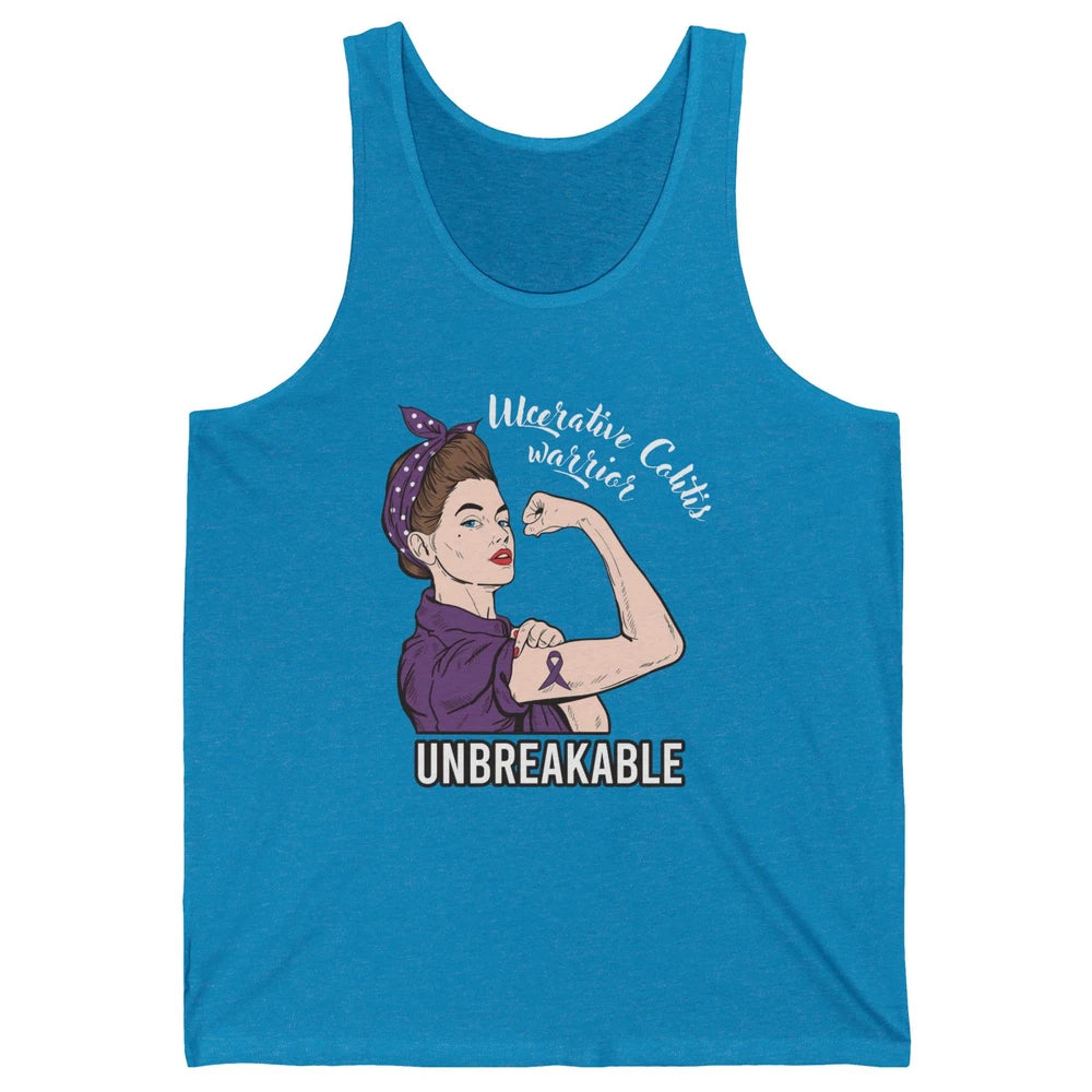 Ulcerative Colitis Warrior Unbreakable With Strong Woman Unisex Jersey Tank