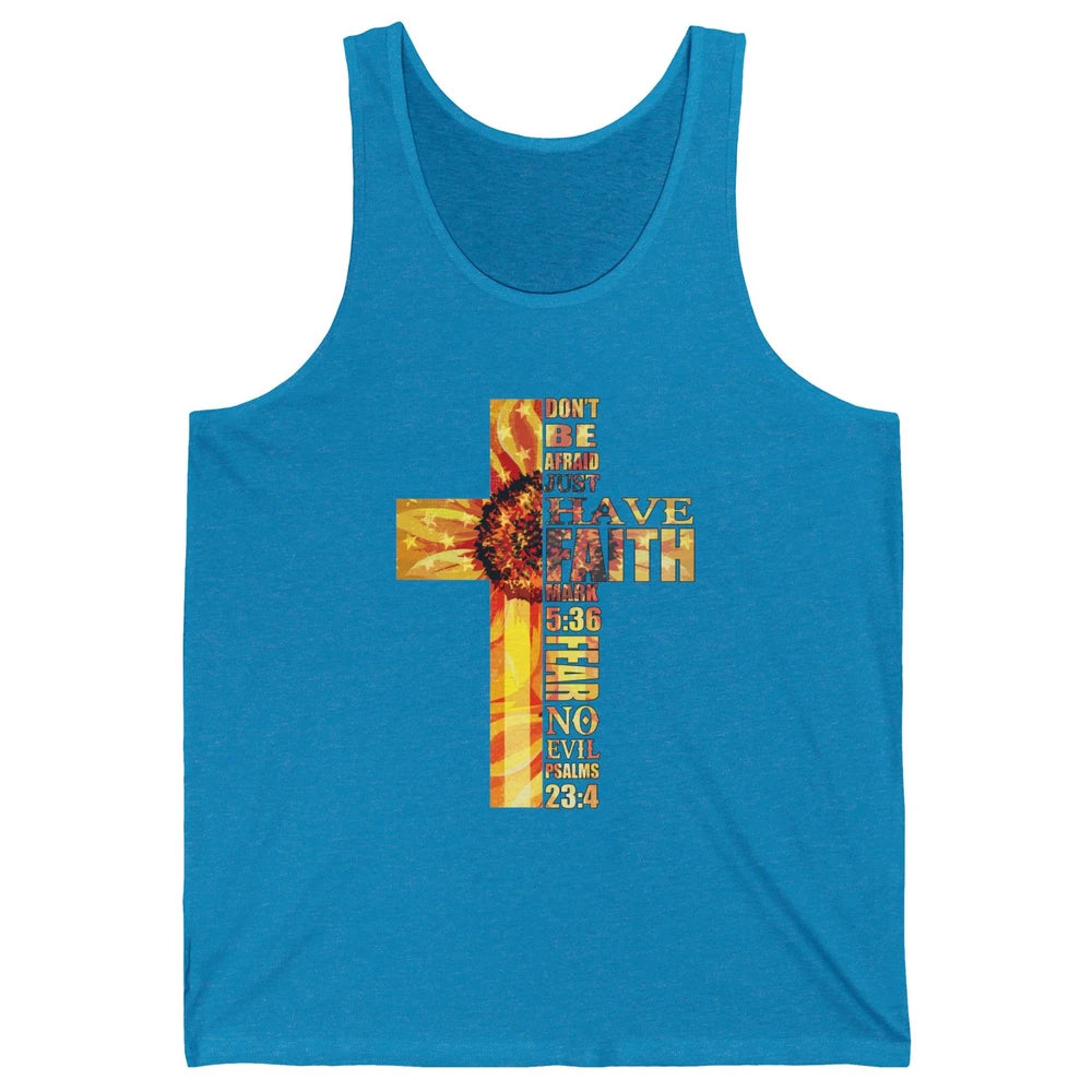 Sunflower Faith Cross Fear No Evil Christian US Flag Unisex Jersey Tank