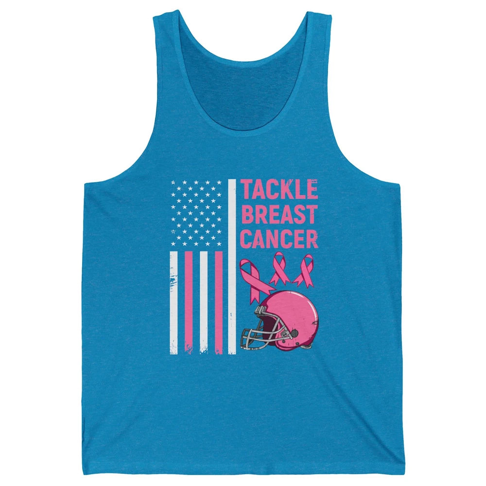 Tackle Breast Cancer US Flag Football Helmet Pink Ribbon Unisex Jersey Tank