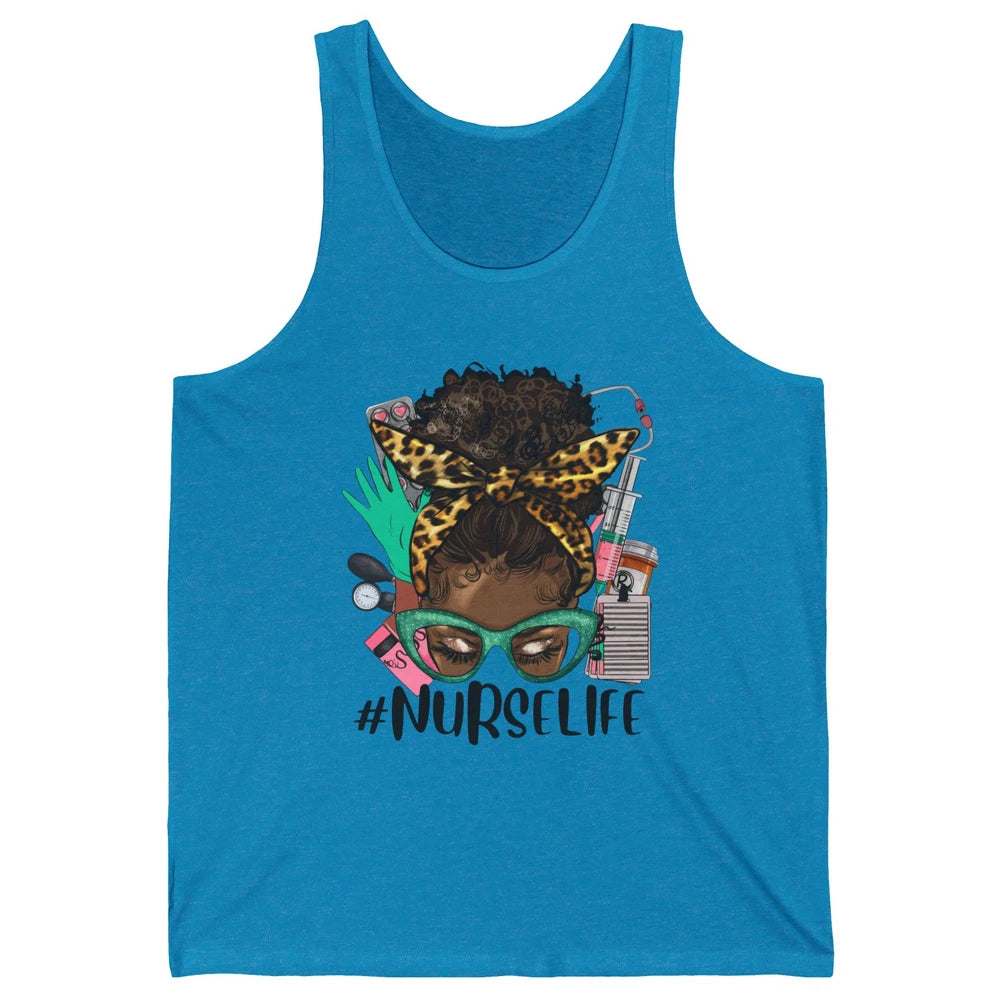 Afro Nurse Messy Bun Hair Black Melanin Nurse Life Leopard Unisex Jersey Tank