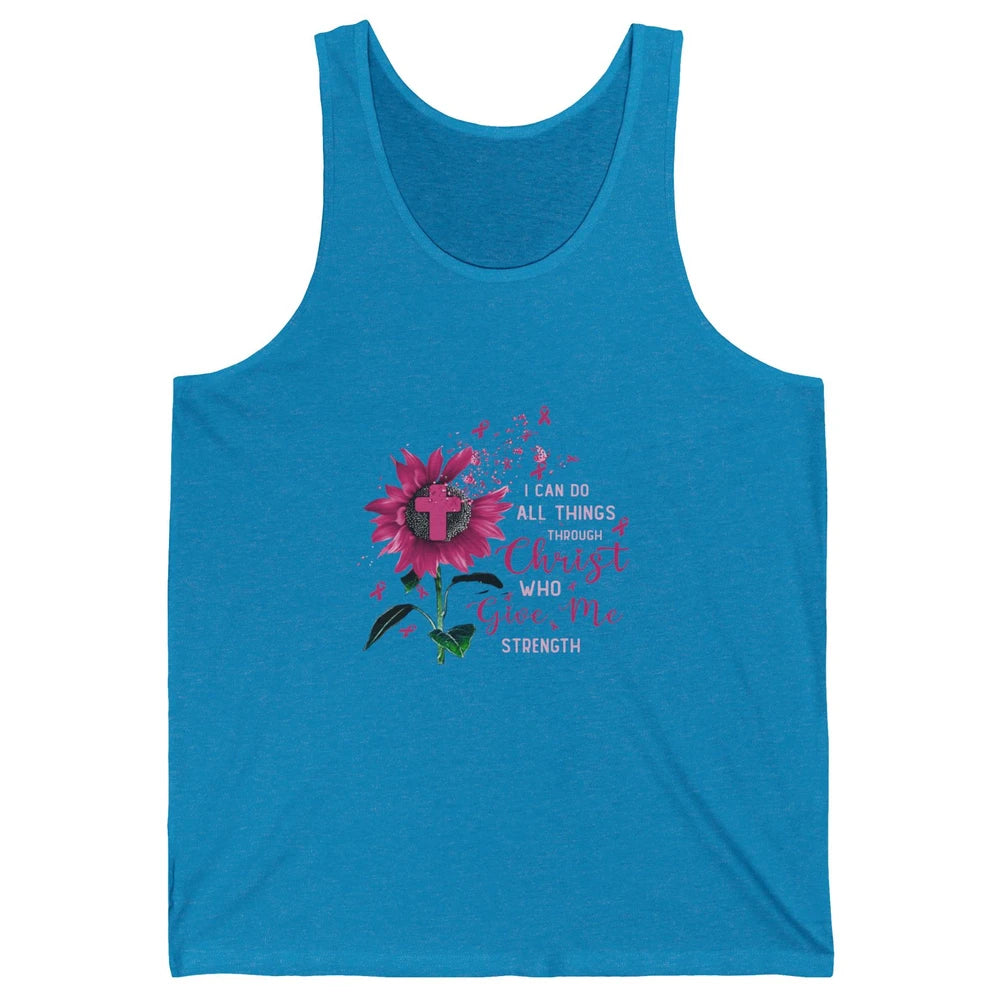 Breast Cancer Month Sunflower God Strength Cross Pink Ribbon Unisex Jersey Tank