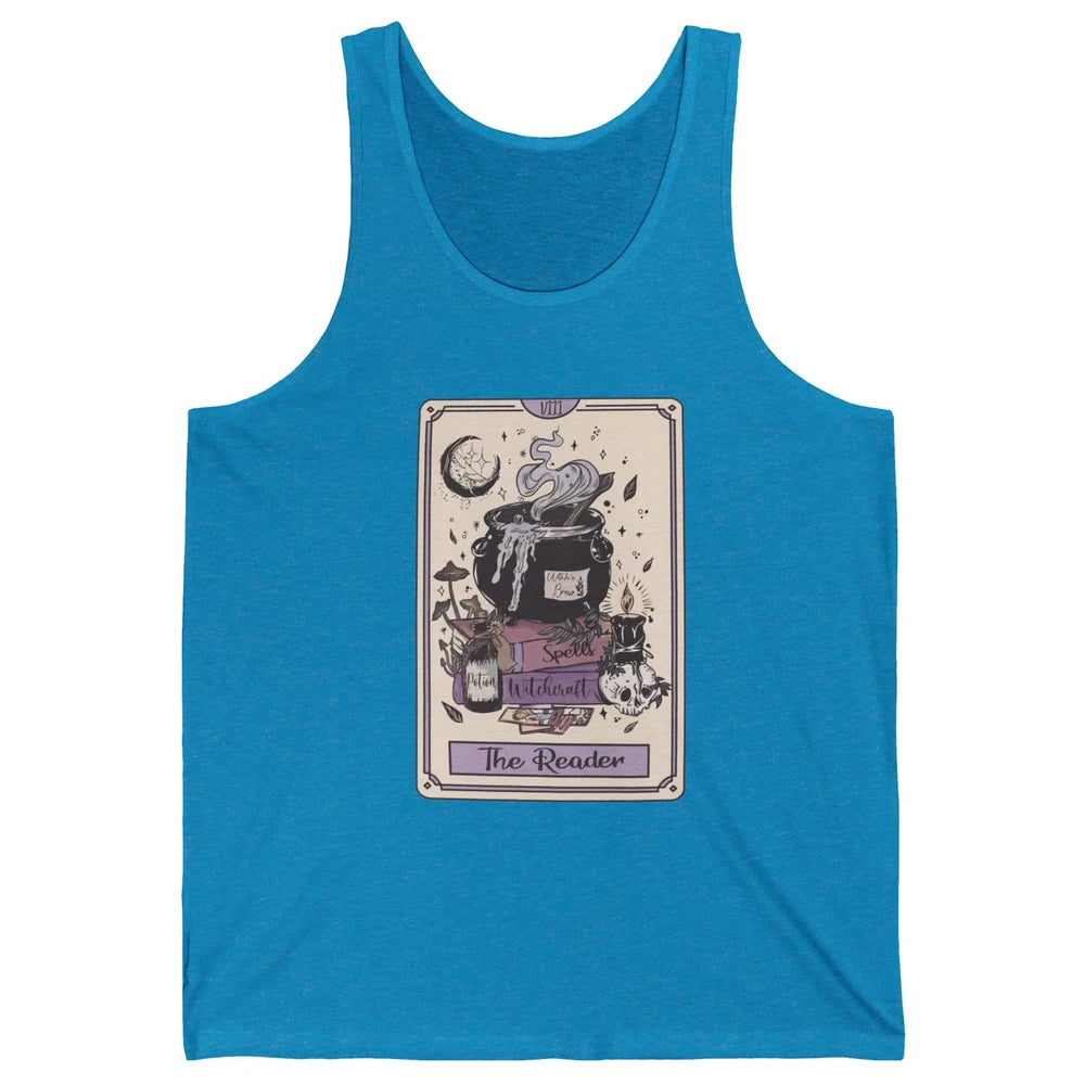 Retro Skull Books The Reader Tarot Card Witchcraft Halloween Unisex Jersey Tank