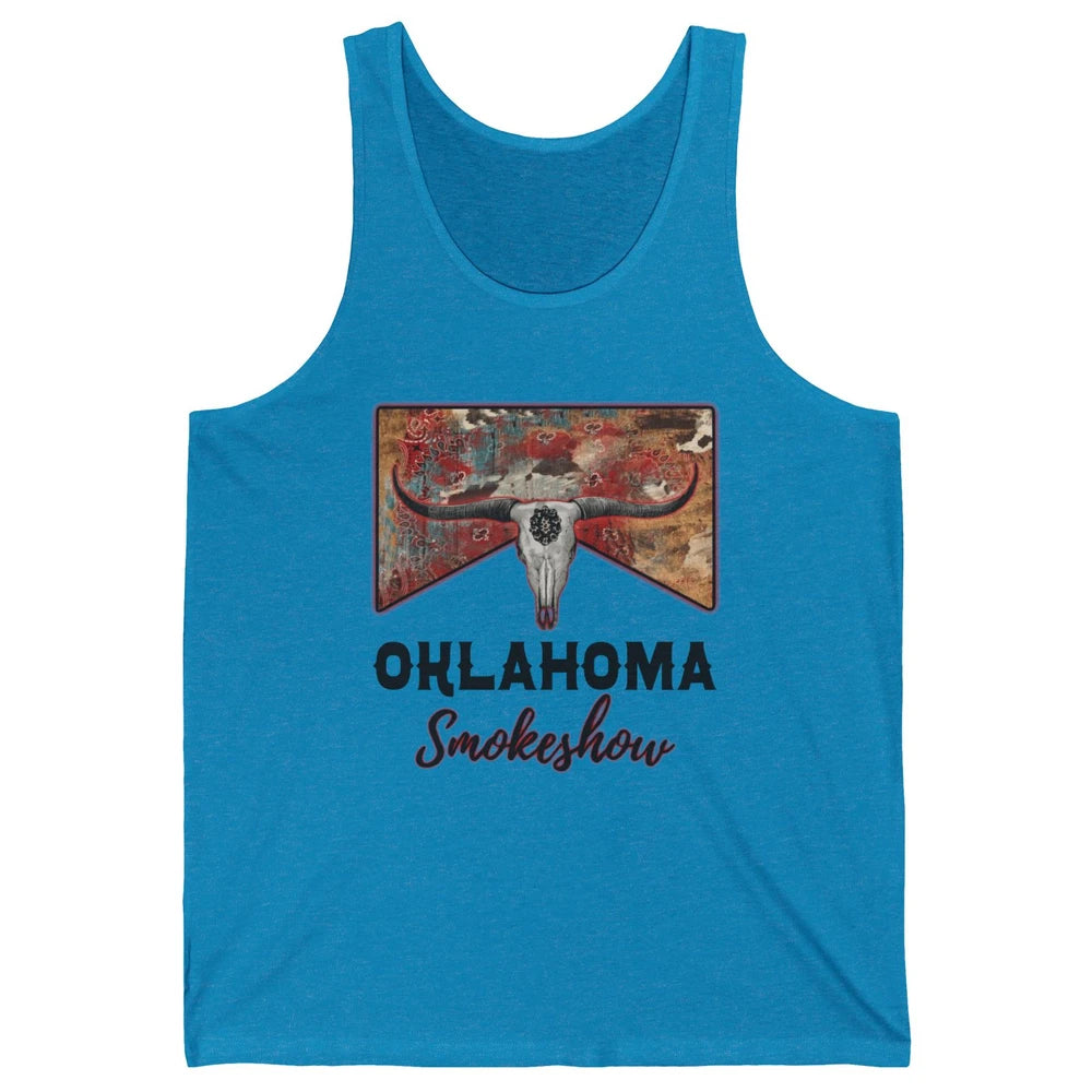 Boho Bull Skull Cow Print Oklahoma Smokeshow Western Country Unisex Jersey Tank