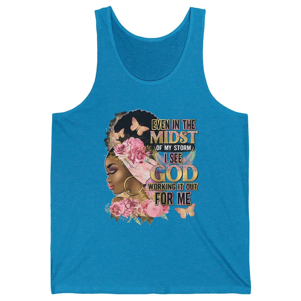 Black Girl In The Midst Of Storm Afro Woman Christian Belief Unisex Jersey Tank