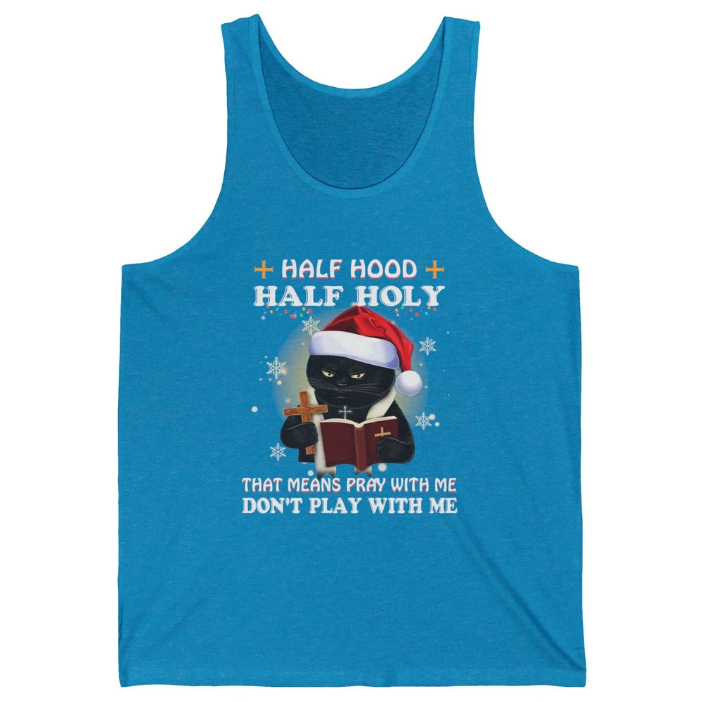 Black Cat Santa Half Hood Half Holly Christmas Bible Verse Unisex Jersey Tank