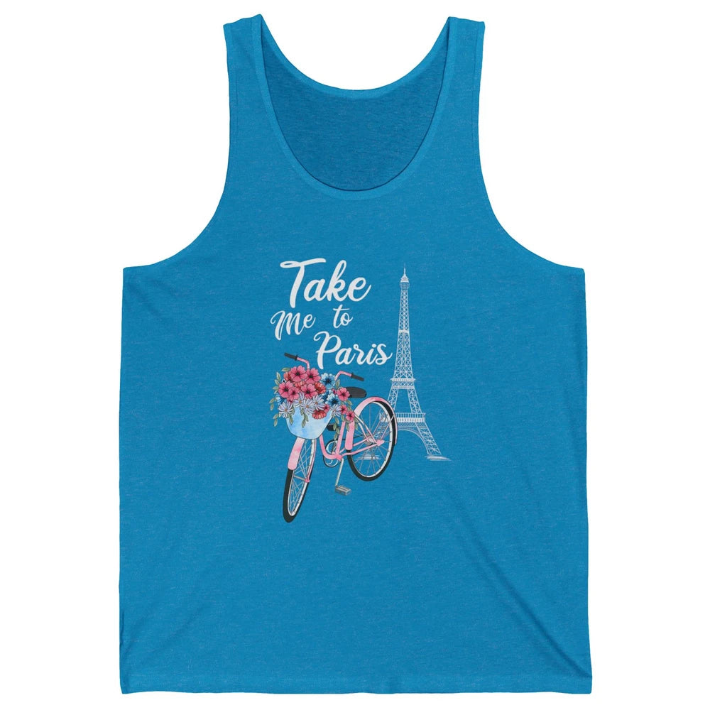 Take Me To Paris France Floral Minimal Eiffel Tower Travel Unisex Jersey Tank