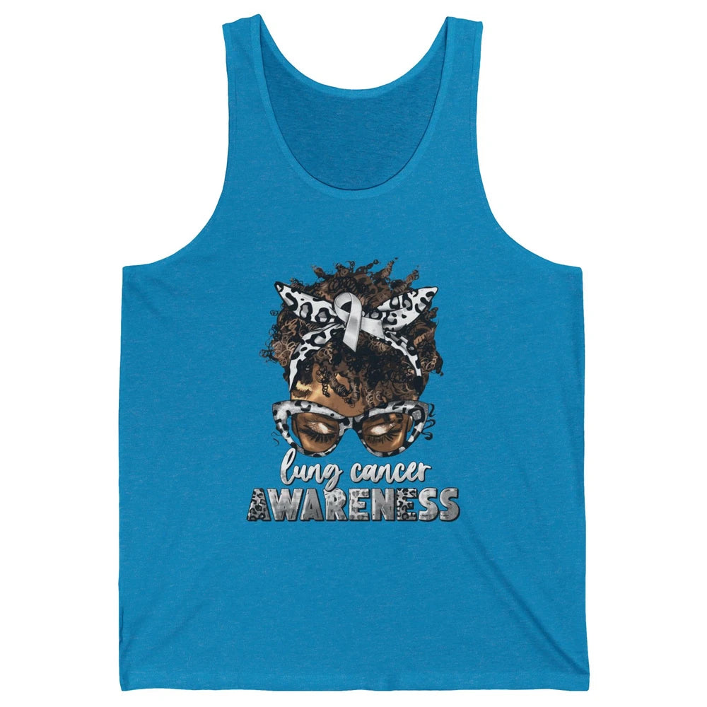 Afro Lung Cancer Awareness Black Woman Messy Hair Warrior Unisex Jersey Tank