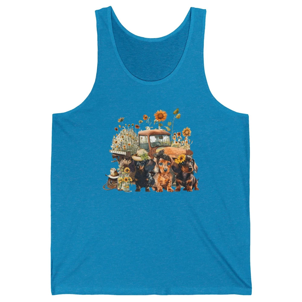 Vintage Truck And Sunflower Dachshund Mom Dachshund Lovers Unisex Jersey Tank