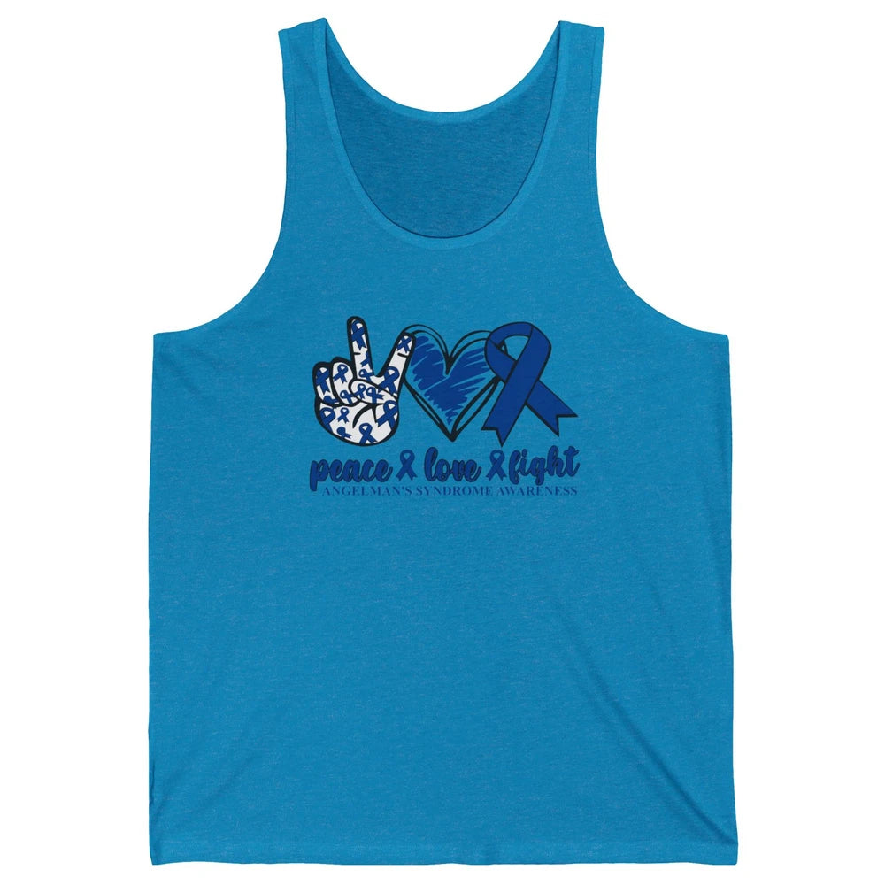 Angelman's Syndrome Awareness Blue Ribbon Peace Love Fight Unisex Jersey Tank