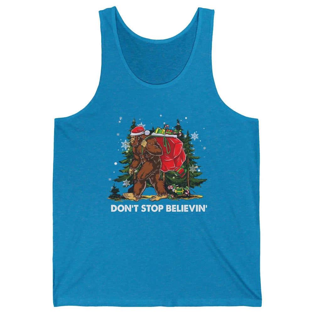 Funny Santa Bigfoot Don’t Stop Believing Christmas Tree Gift Unisex Jersey Tank