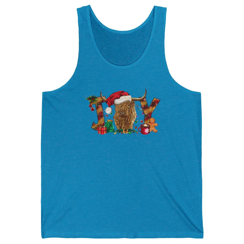 Highland Cow Joy Santa Hat Gingerbread Christmas Farm Gift Unisex Jersey Tank