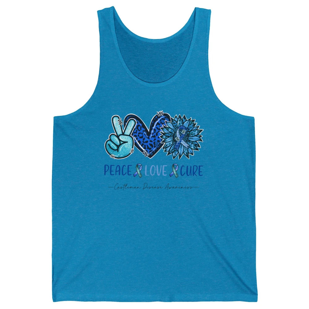 Castleman Disease Awareness Blue Ribbon Peace Love Cure Unisex Jersey Tank