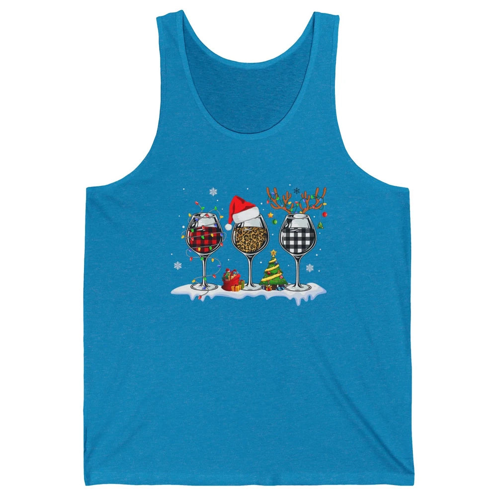 Merry Christmas Funny Red Wine Glass Santa Hat Reindeer Xmas Unisex Jersey Tank