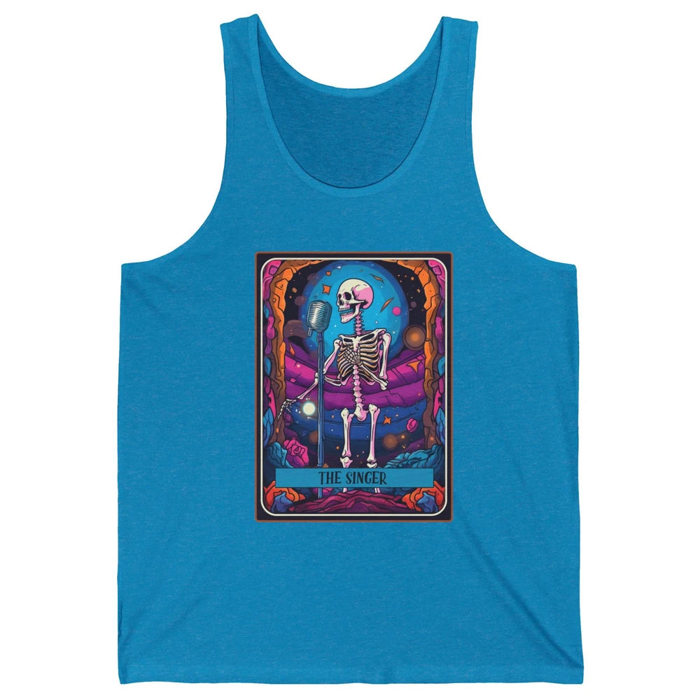 Retro Skeleton Singing The Singer Tarot Card Halloween Unisex Jersey Tank