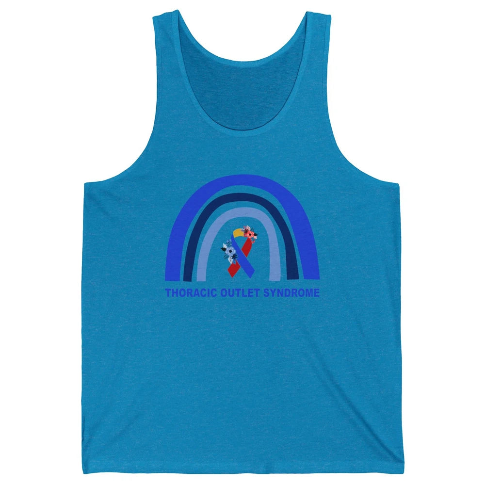 Thoracic Outlet Syndrome Awareness Floral Blue Red Ribbon Unisex Jersey Tank