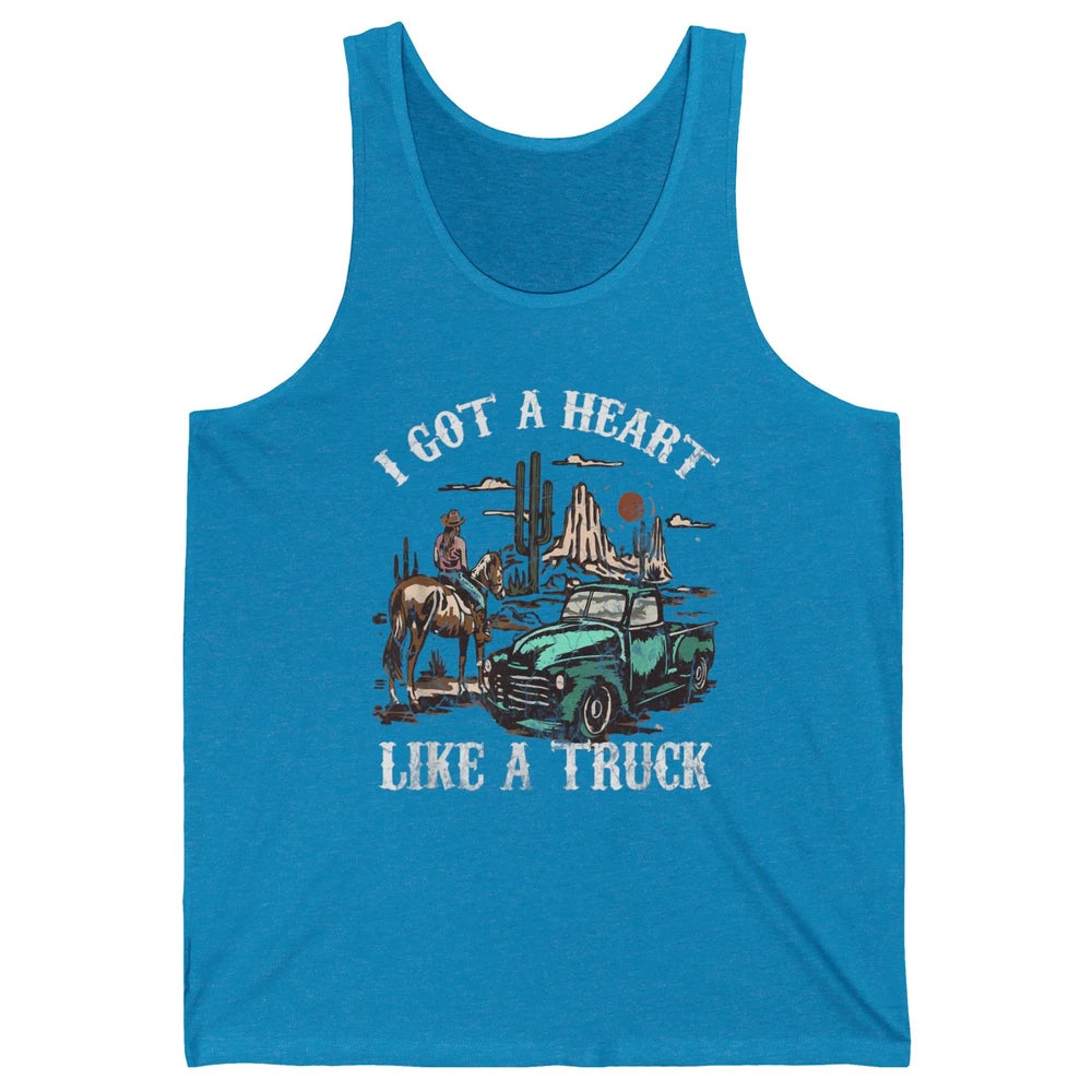 Western Sunset Cowgirl I Got Heart Like Truck Rodeo Cactus Unisex Jersey Tank