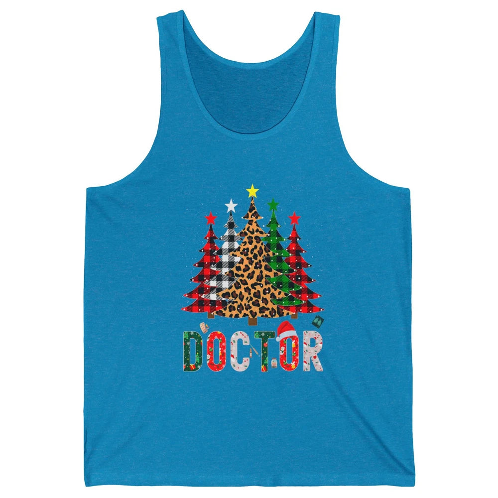 Merry Christmas Doctor Leopard Buffalo Plaid Xmas Pine Tree Unisex Jersey Tank