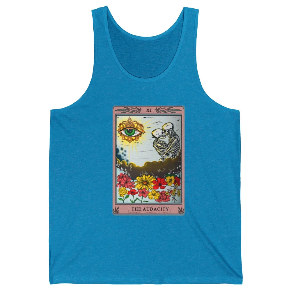 Retro Skeleton Riding Cloud The Audacity Tarot Card Rainbow Unisex Jersey Tank