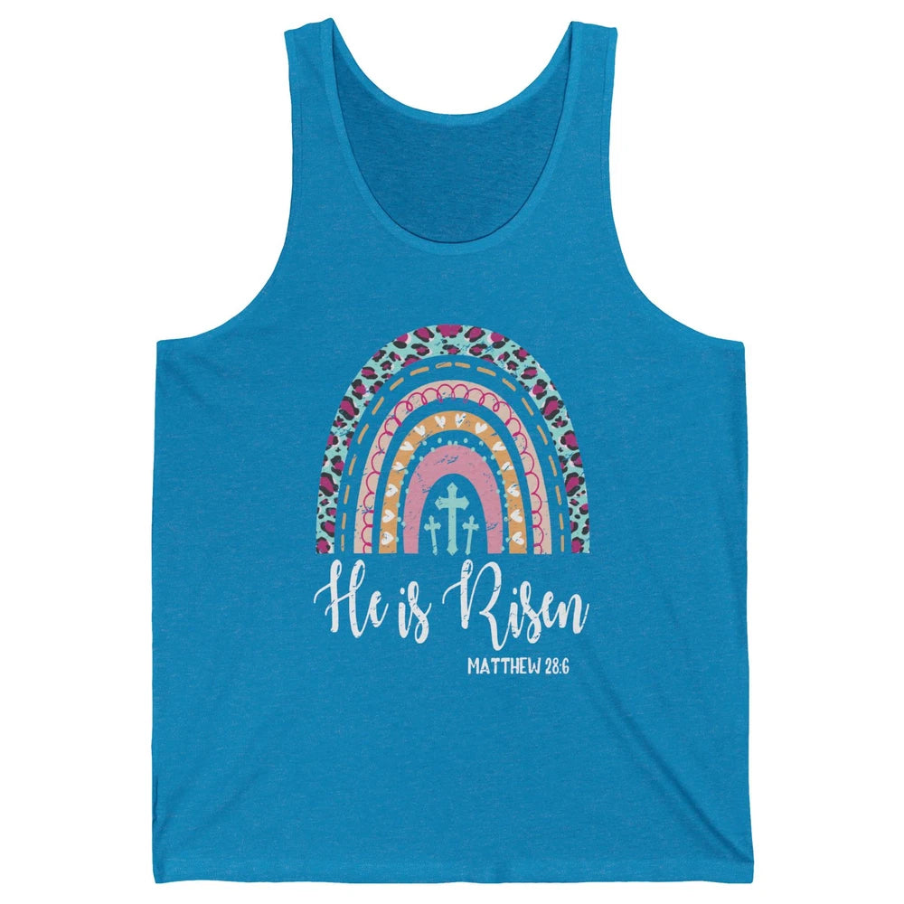 Boho Rainbow He Is Risen Leopard Western Christian Western Unisex Jersey Tank