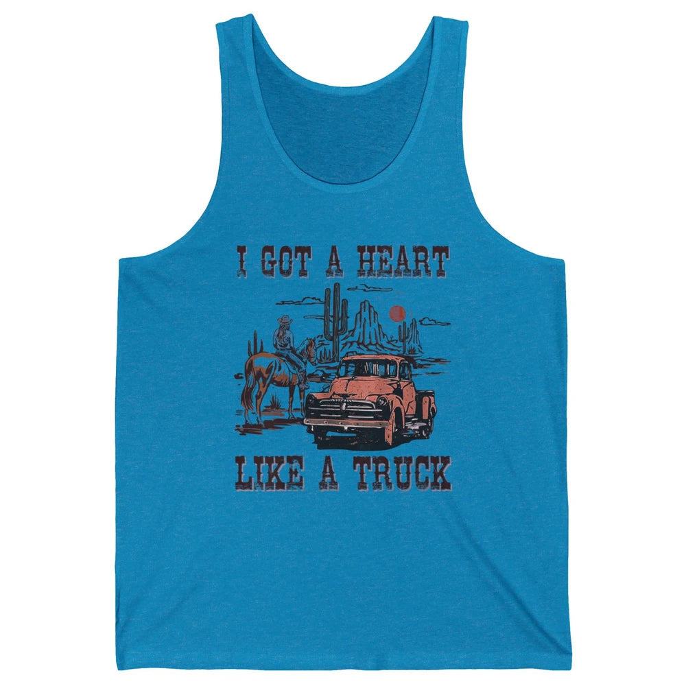 Western Sunset Cowgirl I Got Heart Like Truck Rodeo Cactus Unisex Jersey Tank