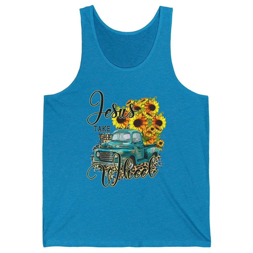 Sunflower Jesus Take The Wheel Christian Leopard God Bible Unisex Jersey Tank