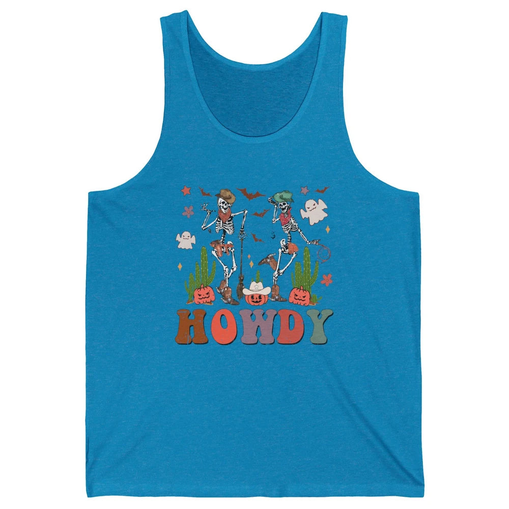 Retro Skeleton Cowboy Dancing Howdy Halloween Western Fall Unisex Jersey Tank