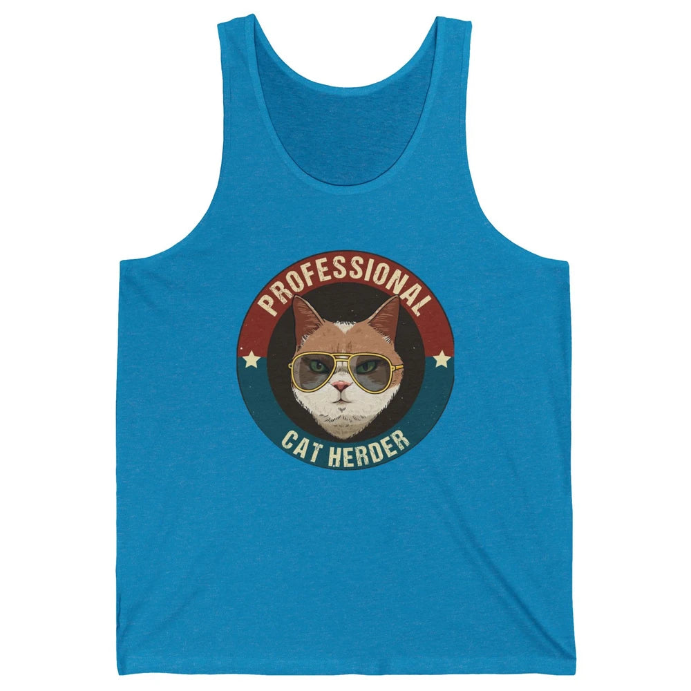 Vintage Cat Glasses Professional Cat Herder Cat Mom Cat Dad Unisex Jersey Tank