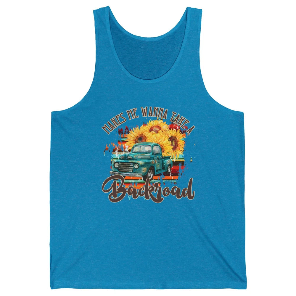 Retro Sunflower Truck Makes Me Wanna Take a Backroad Western Unisex Jersey Tank