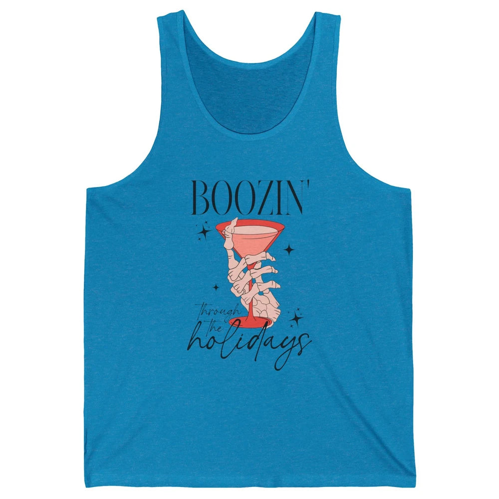 Boozin’ Through The Holidays Christmas Drinking Wine Glass Unisex Jersey Tank