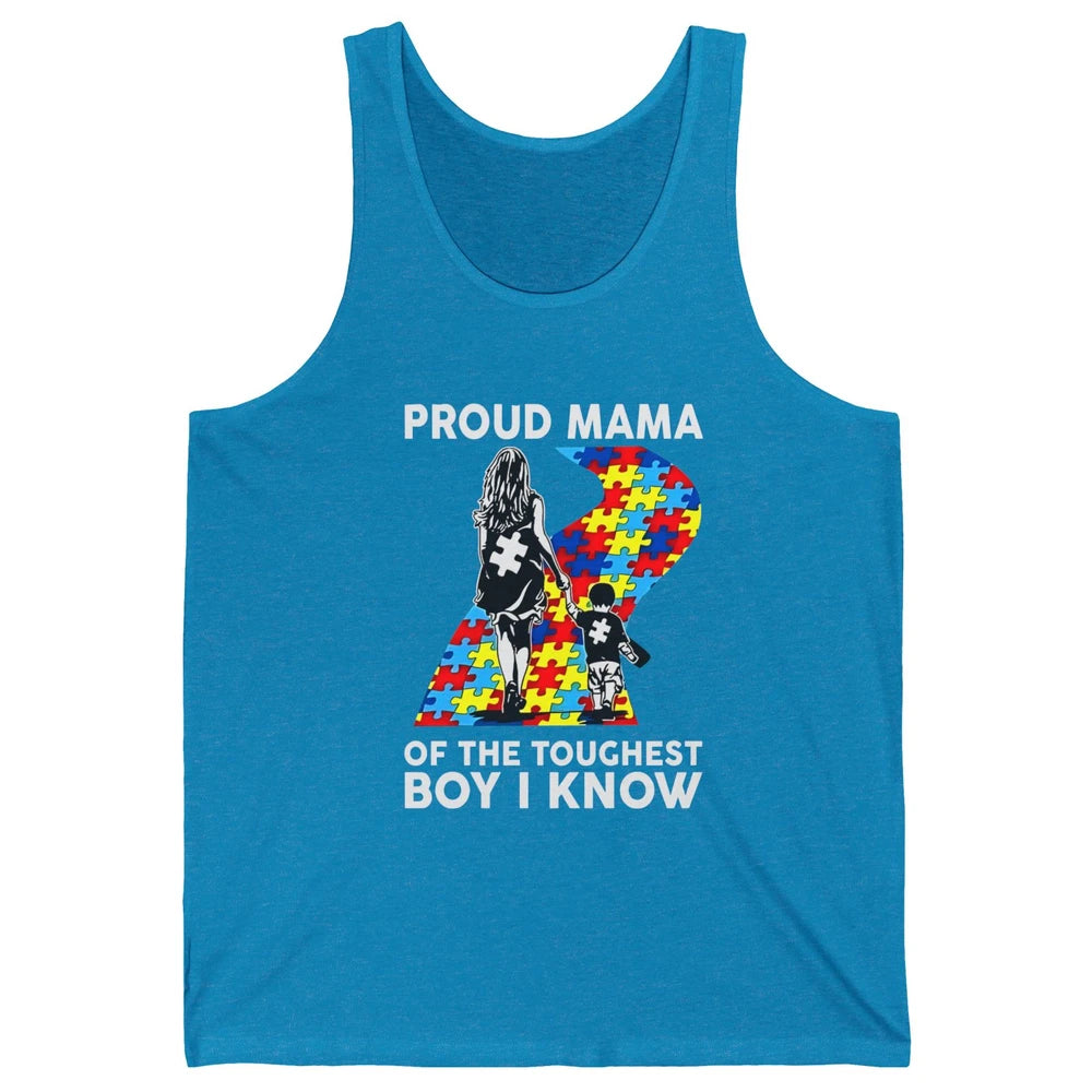 Autism Mom Proud Mama Of The Toughest Boy I Know Autism Unisex Jersey Tank