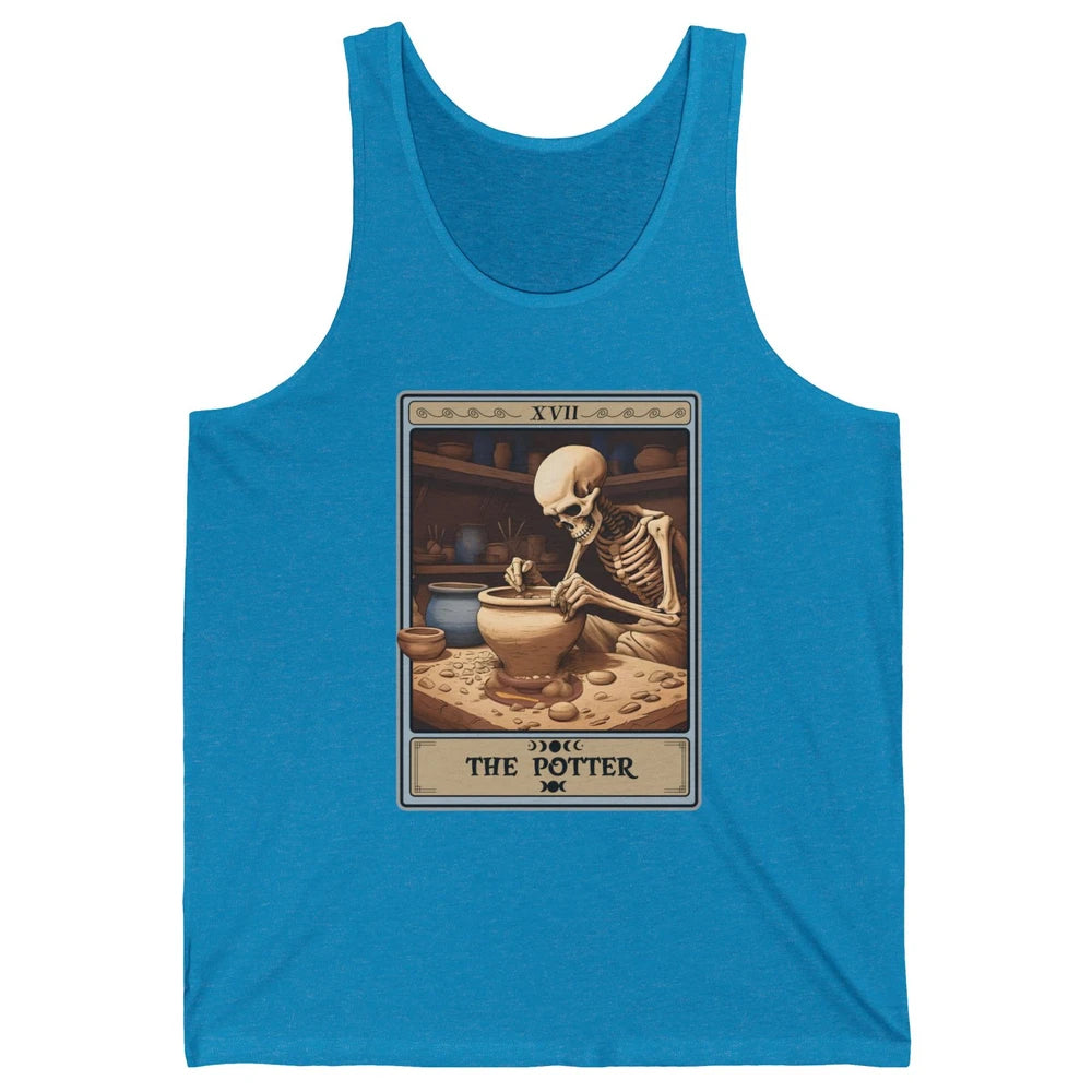 Retro Skeleton The Potter Tarot Card Halloween Pottery Lover Unisex Jersey Tank