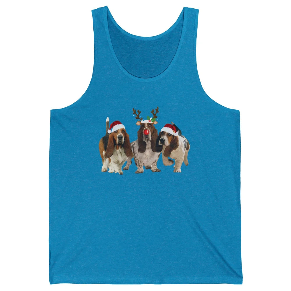 Basset Hound Santa Hats And Reindeer Horns Christmas Dog Mom Unisex Jersey Tank