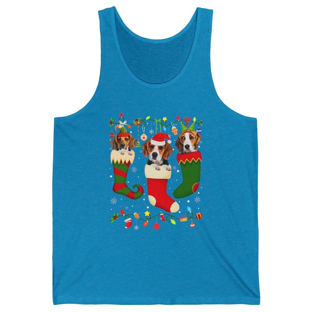 Funny Beagle Dog Christmas Tree Socks Xmas Lights Santa Hat Unisex Jersey Tank