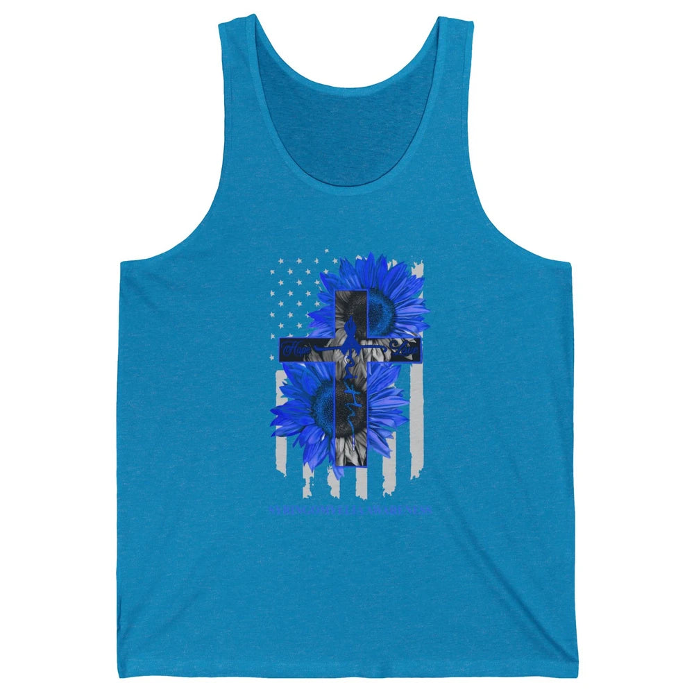 Syringomyelia Awareness Faith Hope Love Blue Ribbon US Flag Unisex Jersey Tank