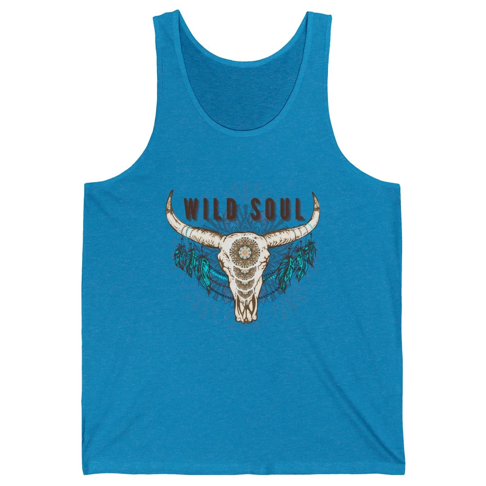 Boho Bull Skull Wild Soul Hippie Cowgirl Western Country Unisex Jersey Tank