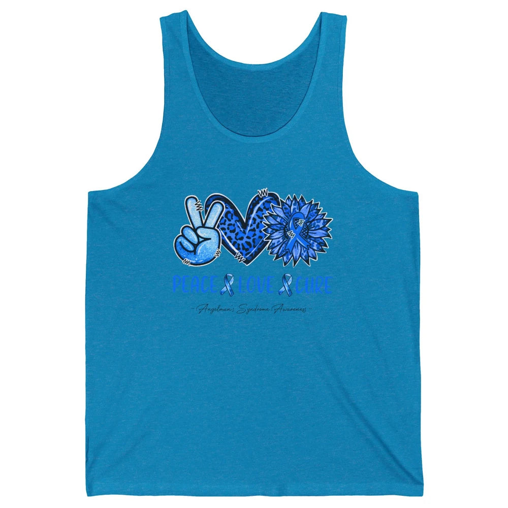 Angelman's Syndrome Blue Ribbon Peace Love Cure Sunflower Unisex Jersey Tank