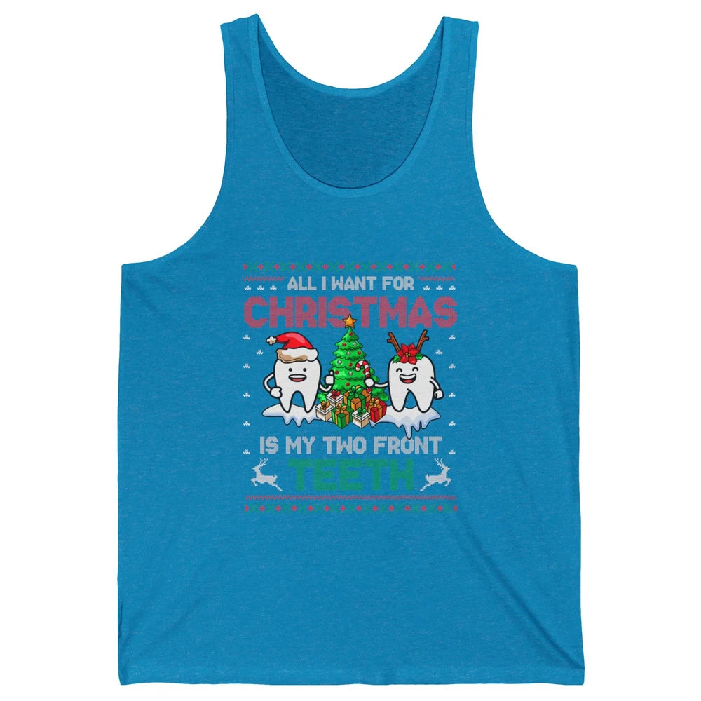 Merry Christmas Funny Two Teeth Dentist Xmas Tree Santa Ugly Unisex Jersey Tank