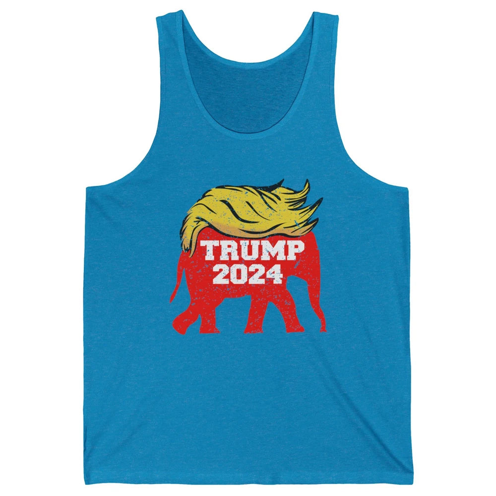 Trump 2024 Republican Elephant With Trump Hair Funny Trump Unisex Jersey Tank