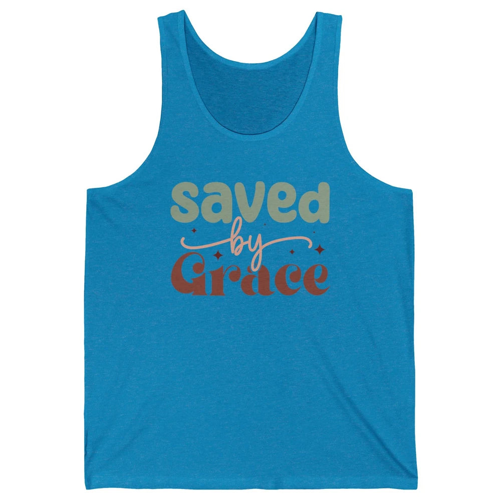 Boho Saved By Grace Jesus Christian Bible Verse Aesthetic Unisex Jersey Tank