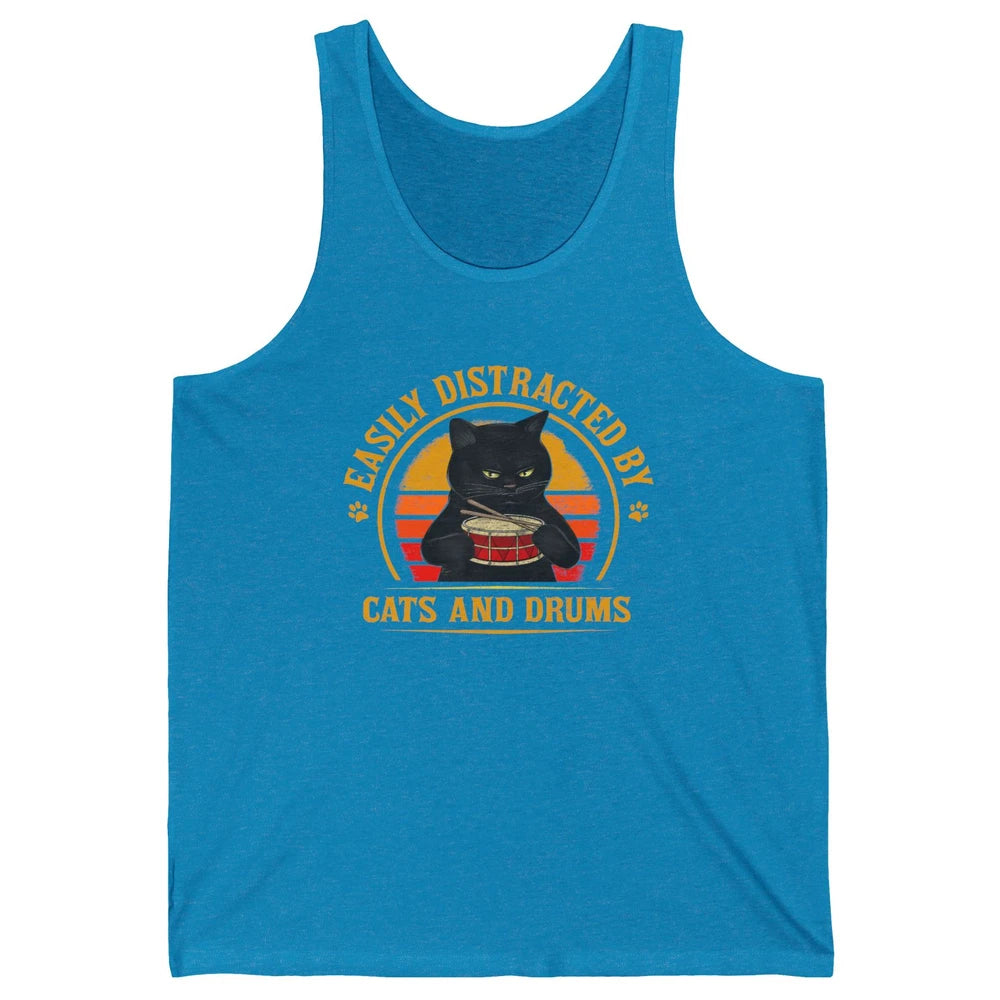 Vintage Black Cat Drummer Easily Distracted By Cat And Drums Unisex Jersey Tank