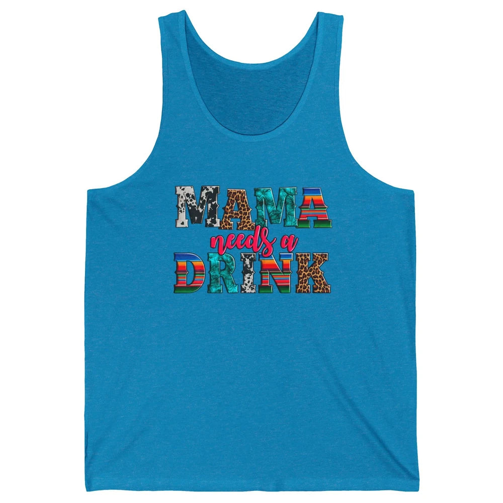 Western Mama Needs Drink Leopard Turquoise Mothers Day Retro Unisex Jersey Tank