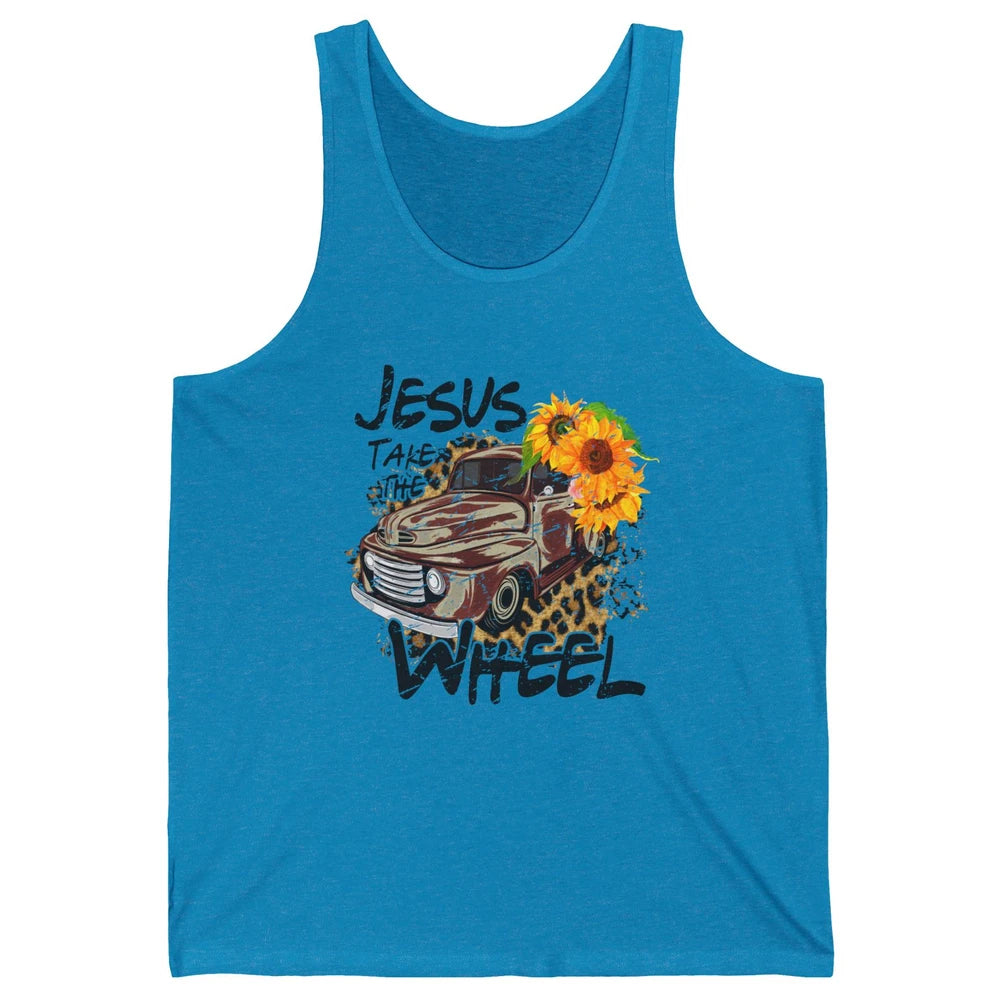 Sunflower Truck Jesus Take The Wheel Christian Gift Leopard Unisex Jersey Tank