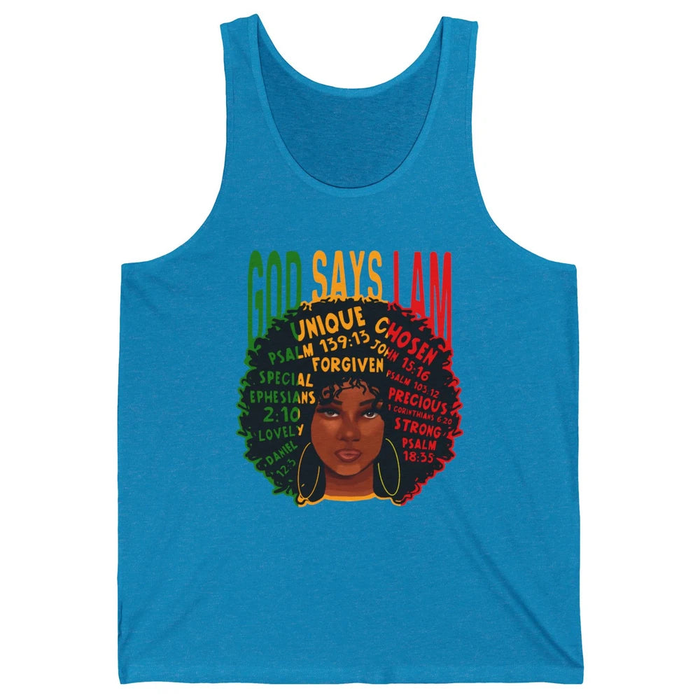 Afro Woman God Say I Am Black Melanin African American Woman Unisex Jersey Tank