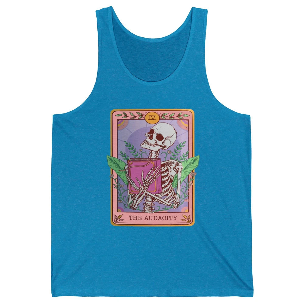 Retro Skeleton Reading Book The Audacity Plants Tarot Card Unisex Jersey Tank