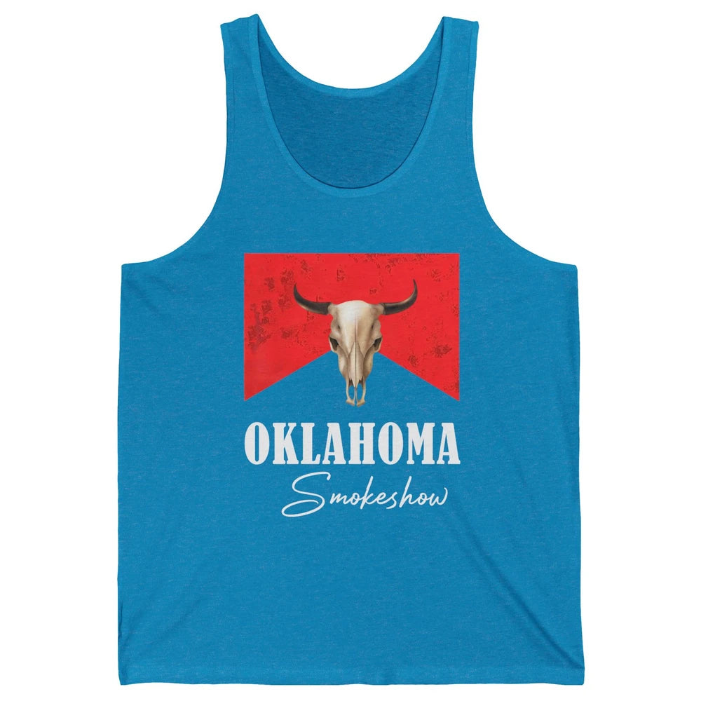 Boho Bull Skull Cow Print Oklahoma Smokeshow Western Country Unisex Jersey Tank