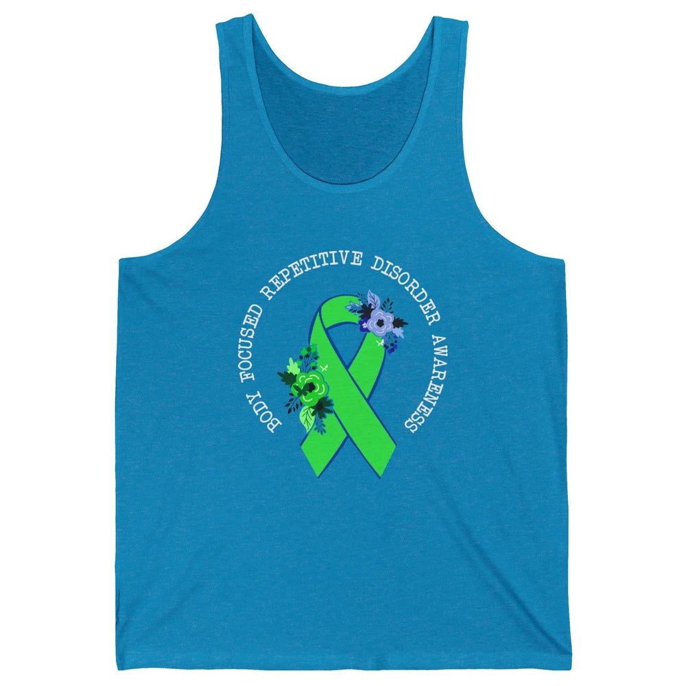 Body Focused Repetitive Disorder BFRB Floral Green Ribbon Unisex Jersey Tank