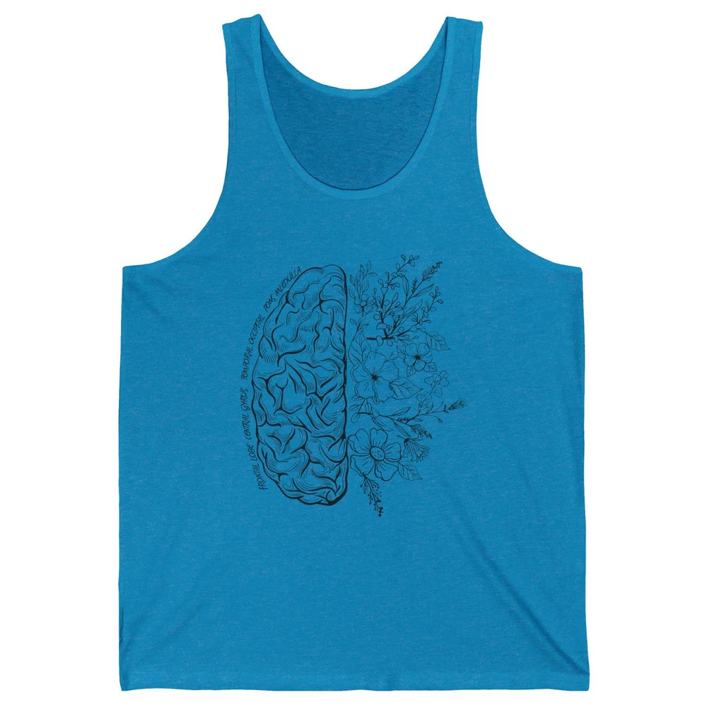 Brain Anatomy With Flowers Nursing School Doctor Neurologist Unisex Jersey Tank