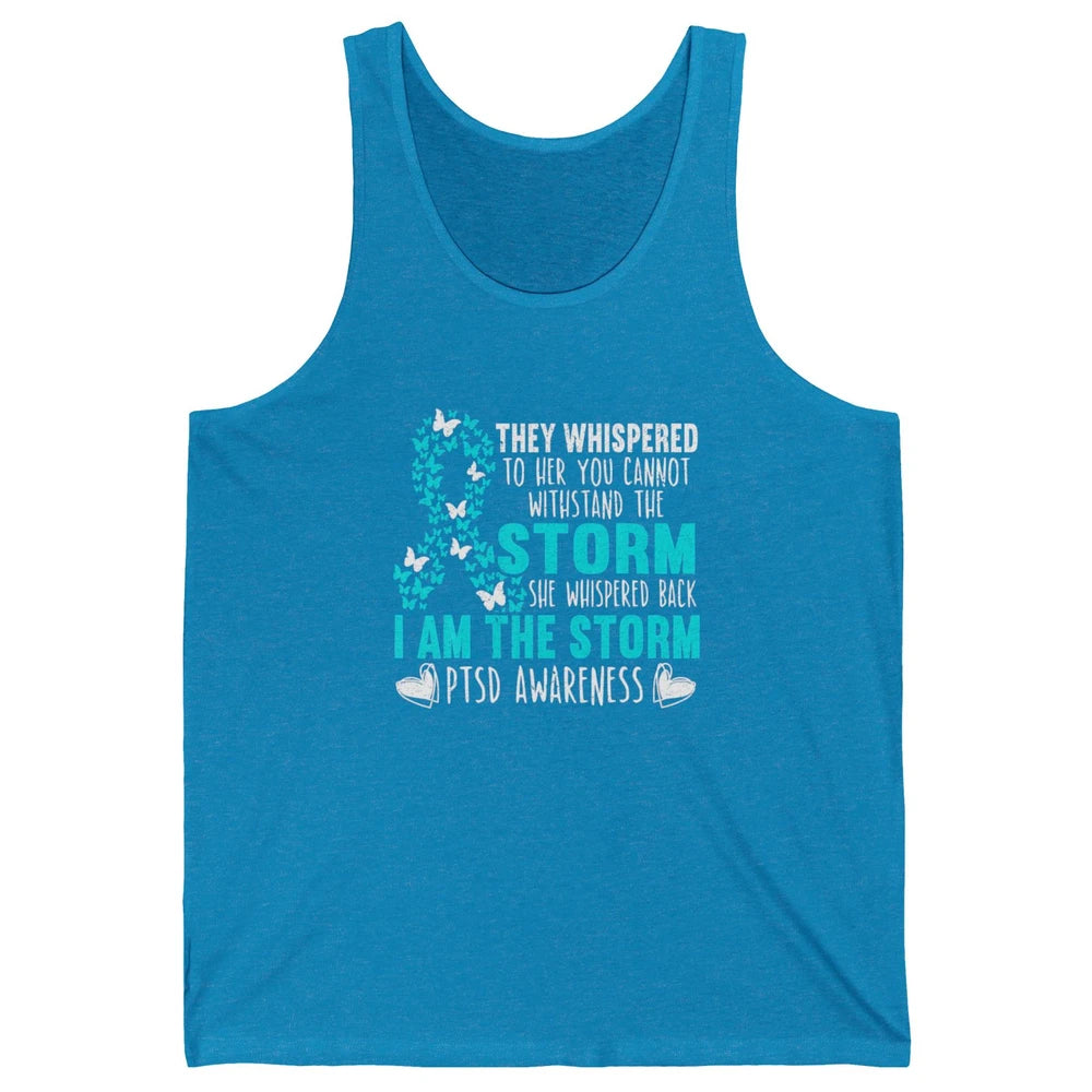 Teal Ribbon Butterfly The Storm Warrior PTSD Awareness Month Unisex Jersey Tank